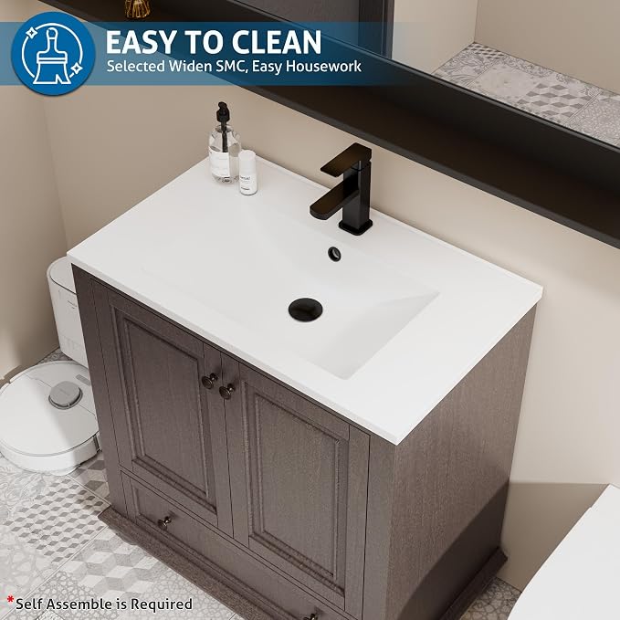 eclife 30" Bathroom Vanity Sink Combo Vintage Style - Image 5