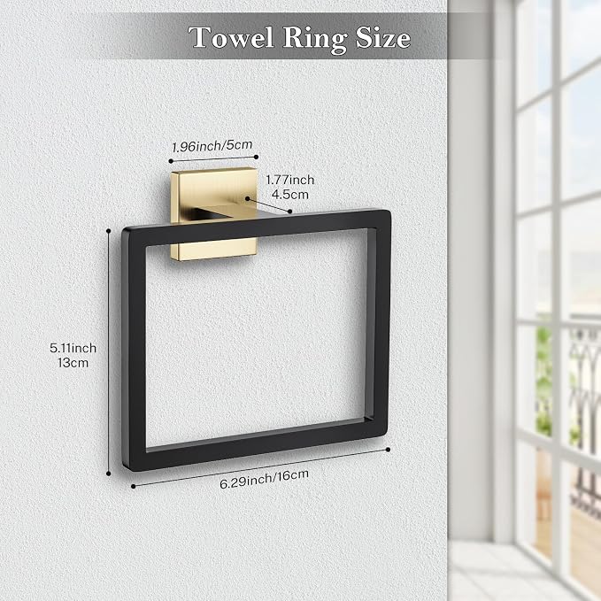 2-Piece Black Gold Towel Ring, Hand Towel Holder, Modern Towel Holder Stainless - Image 5