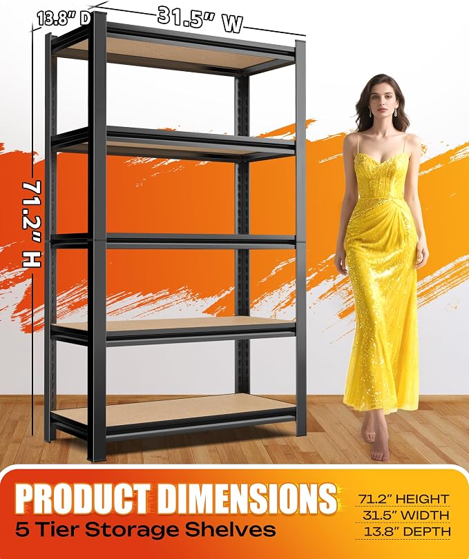 AOAORRG Set of 4 Garage Shelving Heavy Duty Storage Shelves, 5-Tier Metal - Image 3