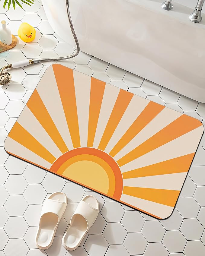 Retro Sun Bath Mat for Bathroom, Washable Cover Floor Rug Carpets Floor Mat by Elightvap