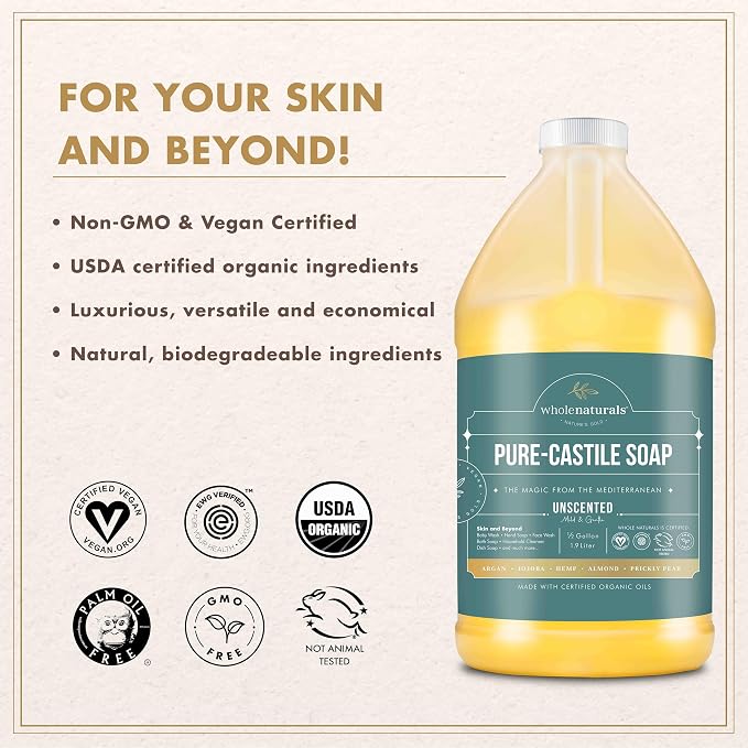 WHOLENATURALS Pure Castile Soap Liquid, EWG Verified & Certified Palm Oil Free - Image 4