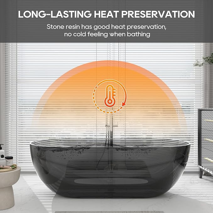 SJ STAR&JANE 69" Solid Surface Freestanding Bathtub Stone Resin Oval Soaking - Image 4