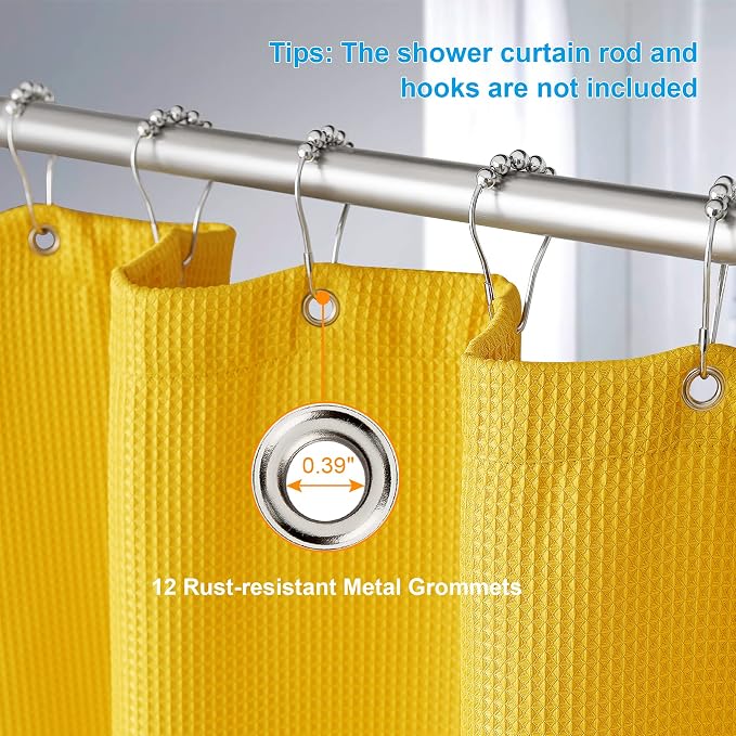 AmazerBath Waffle Shower Curtain, Bright Yellow Shower Curtain Fabric - Image 6
