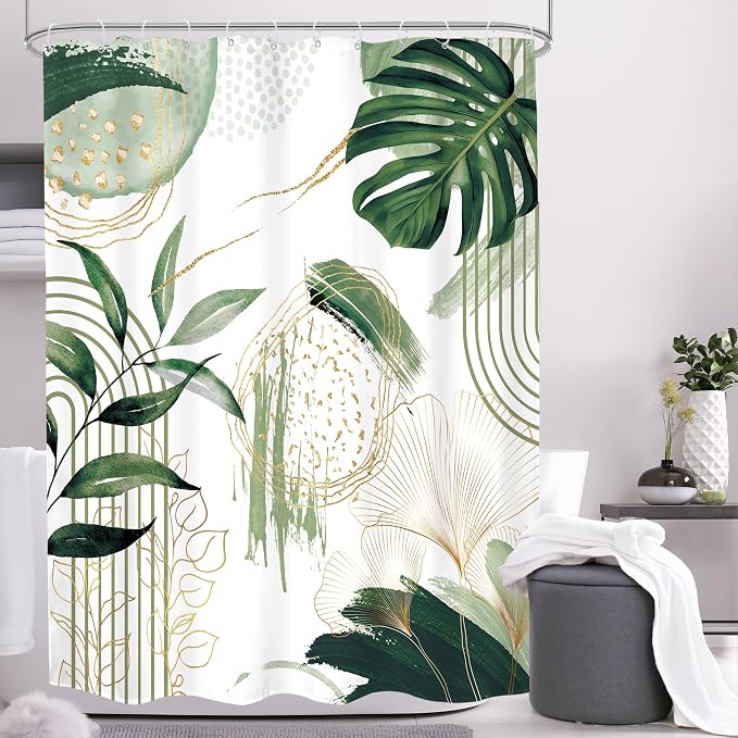 Sage Green Boho Shower Curtain 54Wx78H Small Stall Modern Abstract Mid Century by MitpokBrand