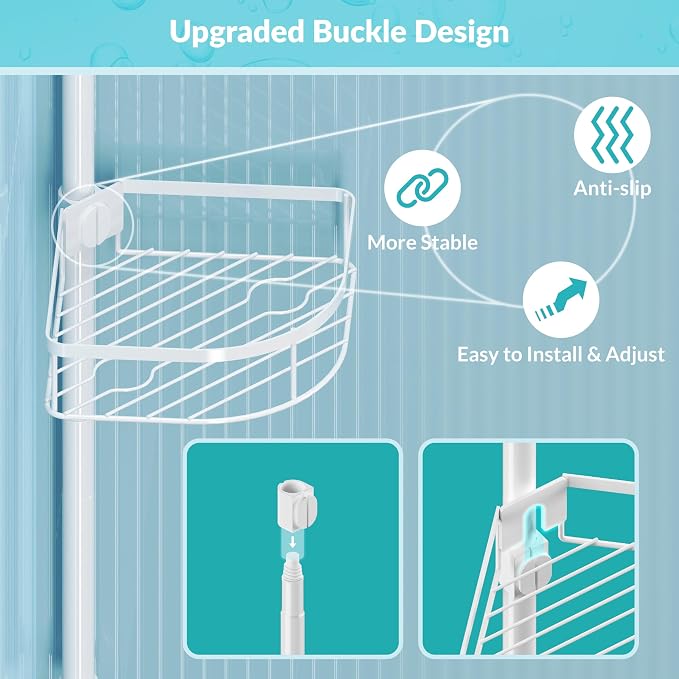 Shower Caddy Tension Pole, 4-Tier Adjustable Corner Shower Standing Caddy - Image 2