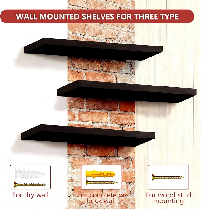 ROGMARS Black Floating Shelves for Wall, 36 inch Rustic Wooden Floating Wall - Image 5