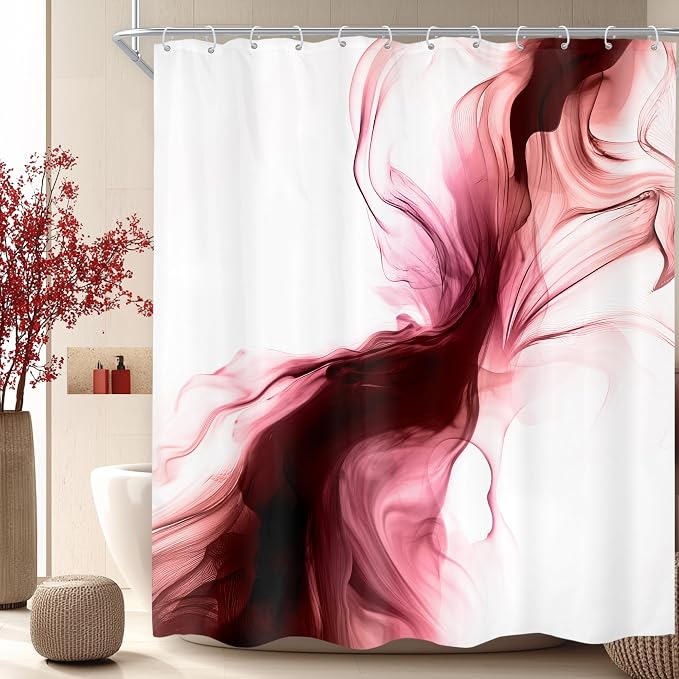 Cinbloo Red Burgundy Shower Curtain 60Wx72H Abstract Marble Ombre Modern Ink by Cinbloo