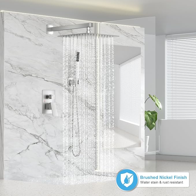Shower Faucet Set Bathroom Square Rain Shower Head and Handle Set, Wall Mounted - Image 2