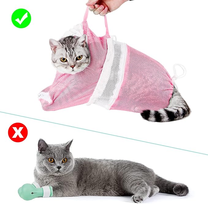 Cat Bathing Bag Set 8 PCS with Cat Shower Net Bag Breathable Mesh Cat Muzzle - Image 4