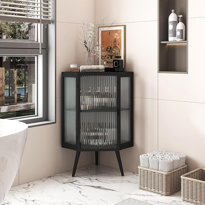 Corner Storage Cabinet with Glass Door by PRINKROOMY