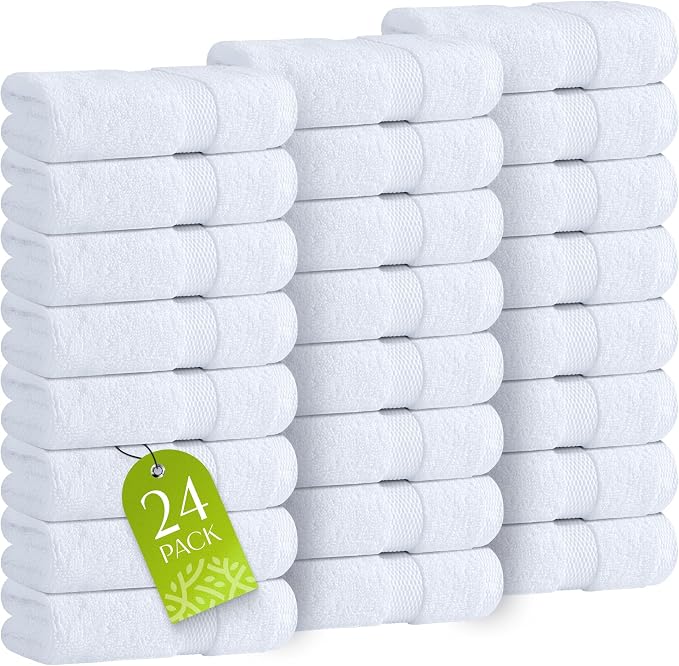 Wealuxe White Washcloths 24 Pack by WhiteClassic