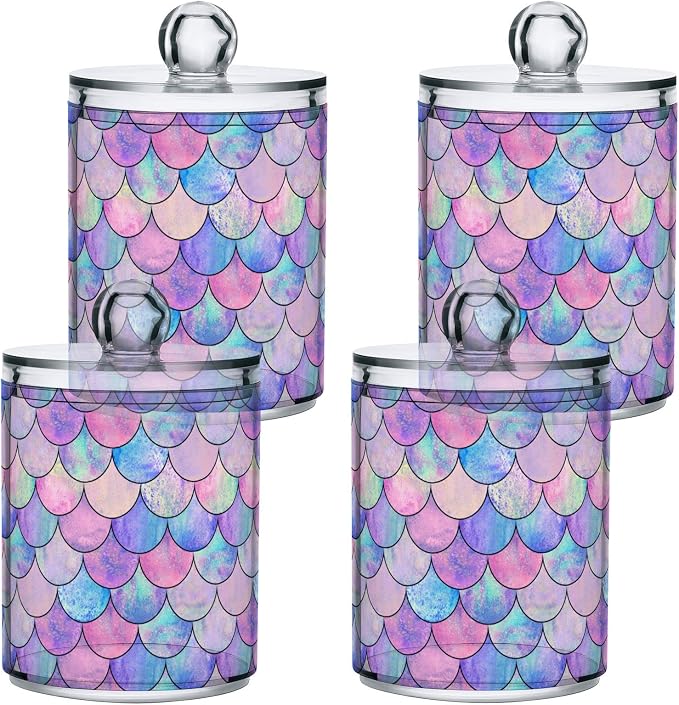 MNSRUU 4 Pack Qtip Holder Organizer Dispenser Colorful Mermaid Scales Bathroom - Image 2