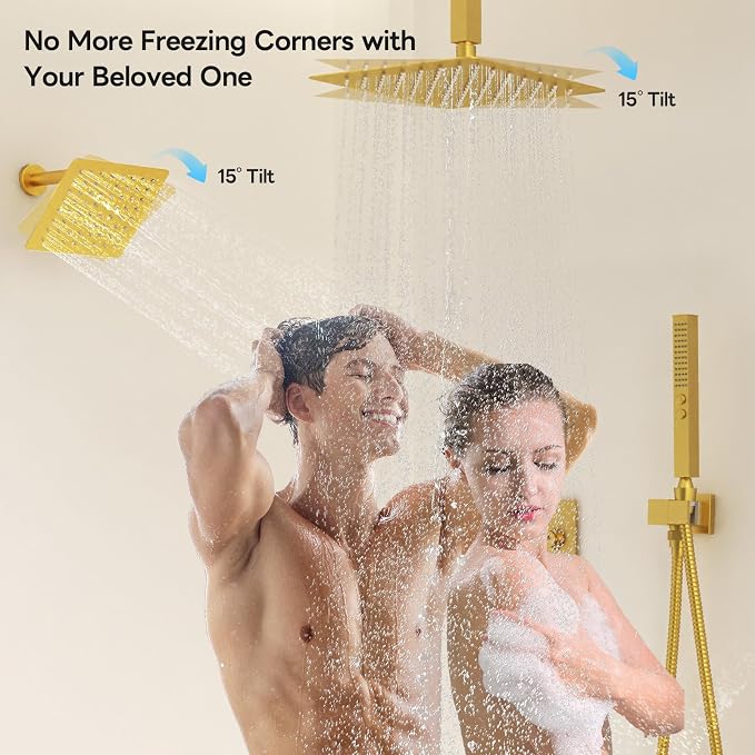 Shower System Brushed Gold Shower Faucet Set, Five Functions Knob Diverter - Image 5