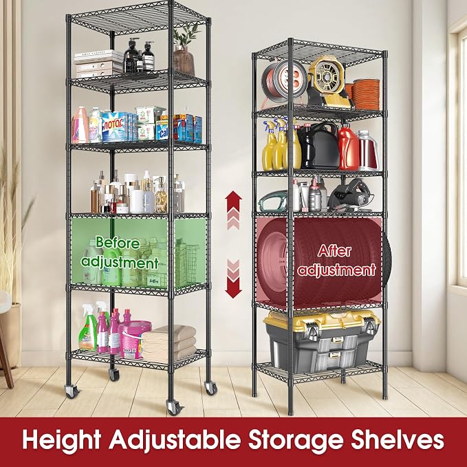 3 Pack Rolling 6-Tier Space-Saving Garage Wire Rack Shelving, 750 lbs Capacity - Image 3