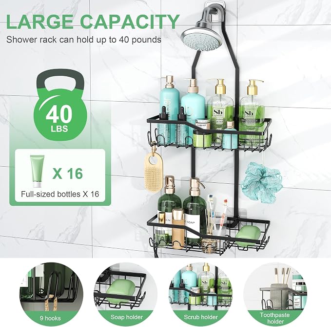Shower Caddy Hanging, Rustproof Anti-Swing Shower Organizer, Hanging Bathroom - Image 3