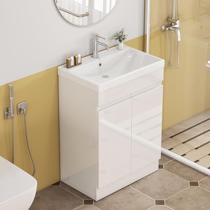 24-Inch Bathroom Vanity with Ceramic Sink Combo, Freestanding Modern Bathroom - Image 4