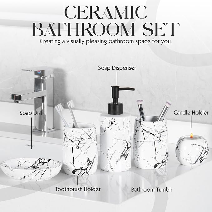 Ceramic Bathroom Accessory Set, 5-Piece Bathroom Accessory Set, Soap Dish - Image 2