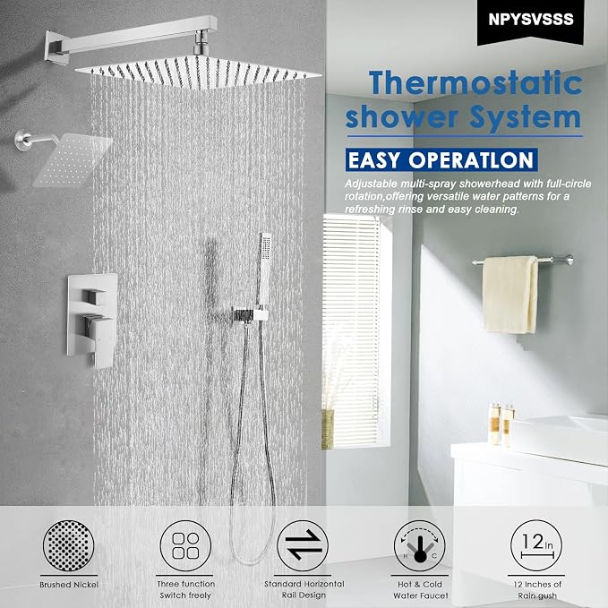 12" Shower Faucet Set Rain Shower System - Image 2