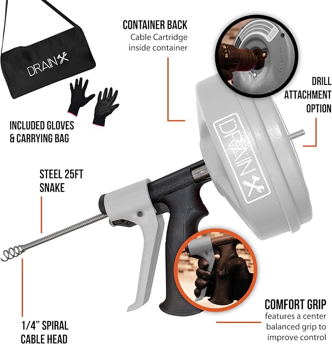 DrainX SPINFEED 50 Foot Drum Auger | Use Manually or Drill Powered - Image 4