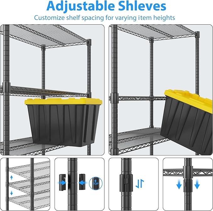 Homdox Heavy Duty Storage Shelves, 5 Tier Wire Shelving Unit - Image 6