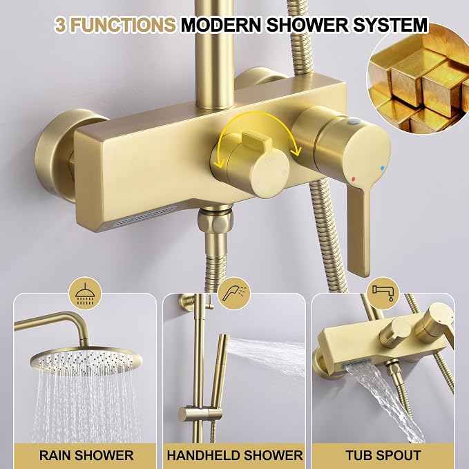 Brushed Gold Exposed Shower System - Image 4
