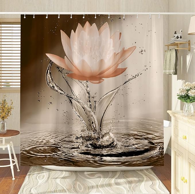 Lotus Shower Curtain Orange Flower Elegant Blooming Floral - Image 3