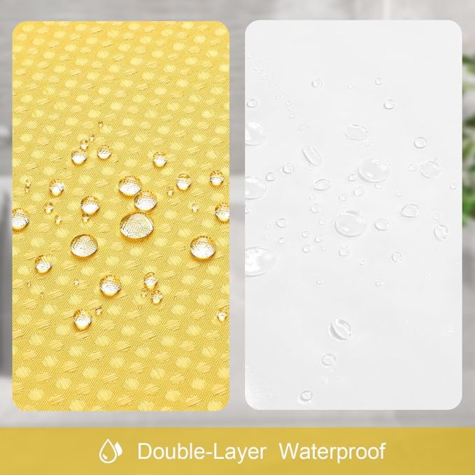 3 in 1 Extra Long Yellow Shower Curtain Set-72 W x 84 H, Modern Waffle and PEVA - Image 6