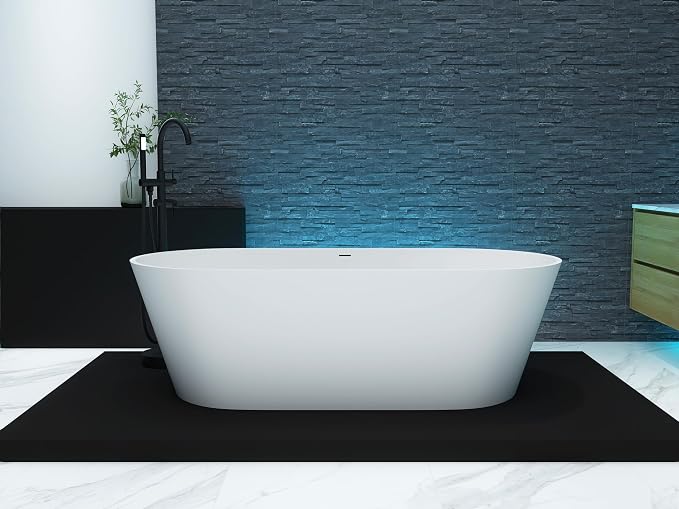 63'' Freestanding Bathtub Solid Surface Matte Bathroom Bathtub Soaking Tubs - Image 5