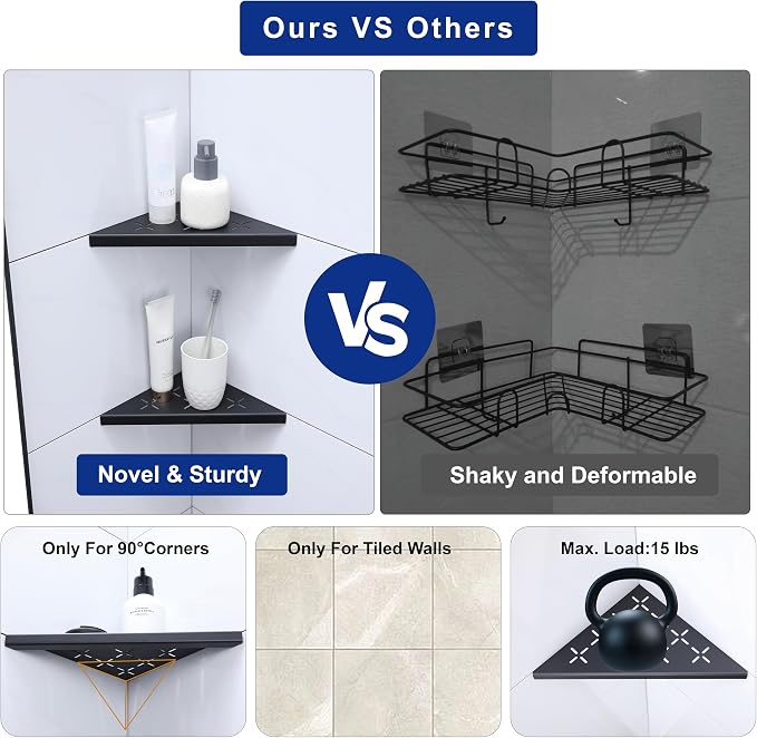 8" Corner Shower Shelf, Recessed Corner Shelf Organizer Rack, No Drilling - Image 5