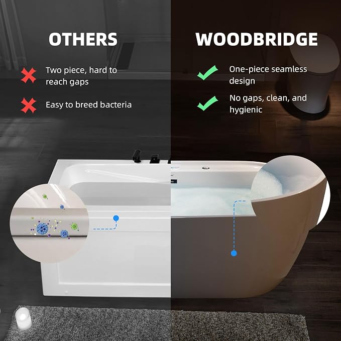 WOODBRIDGE 72" x 35-3/8" Whirlpool and Air Bath Heated Soaking Combination Tub - Image 14