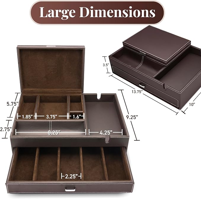 Mens Watch Box Leather Valet Tray - Image 7