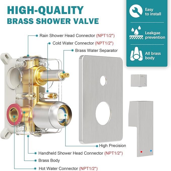 Brushed Nickel Shower System, Shower Faucet Set - Image 6