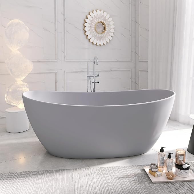 SJ STAR&JANE 65" Solid Surface Freestanding Bathtub Stone Resin Soaking Tub by SJSTARJANE