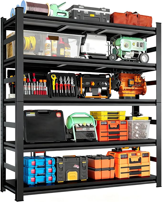 Heavy Duty Metal Garage Shelving, 5-Tier Adjustable Shelves, Steel Storage Rack - Image 9