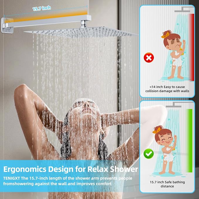 Bathroom Shower Faucet Set，12 Inch Rain Shower Head - Image 6
