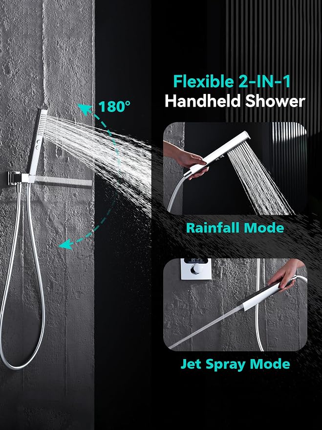 Lefton Shower System in Fahrenheit Display, 10” Overhead Shower Head - Image 5