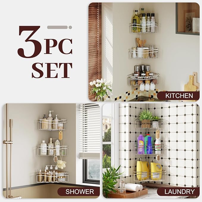 Chrome Shower Caddy Corner, Rustproof Bathroom Organizer Corner - Image 4