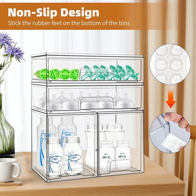 Baby Bottle Organizer, 4 Pack Stackable Storage Drawers - Image 6