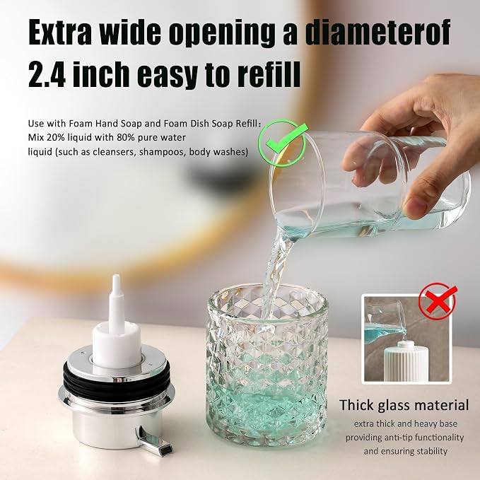 Malachi Foaming Hand Soap Dispenser, Refillable Clear Glass Pump Bottles - Image 5