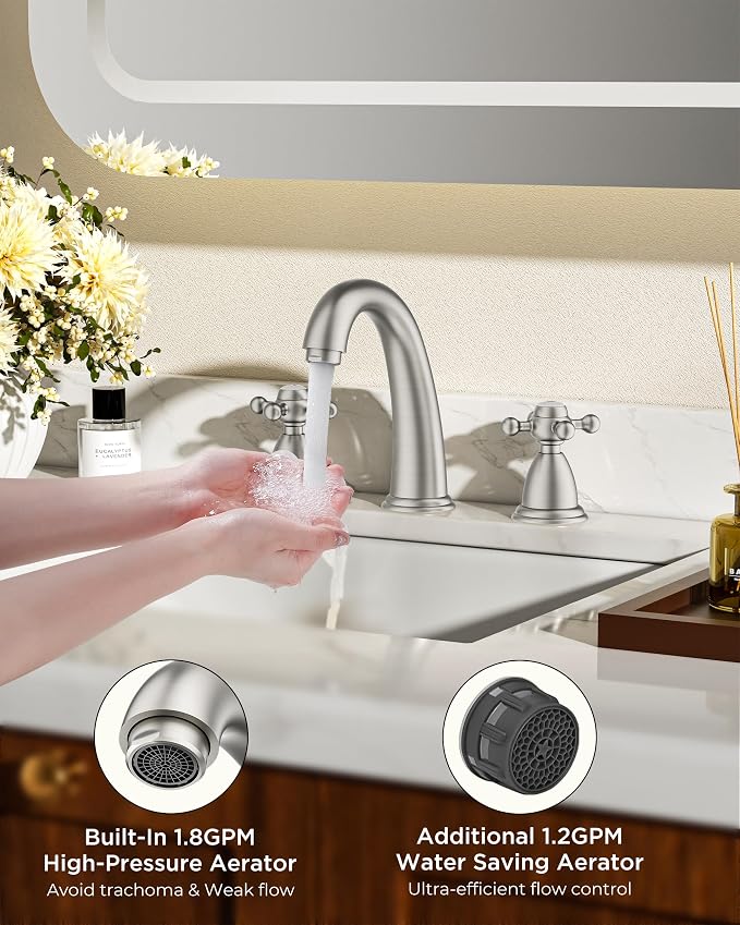 FORIOUS Faucet for Bathroom Sink 3 Hole, Brushed Nickel Bathroom Faucet - Image 4