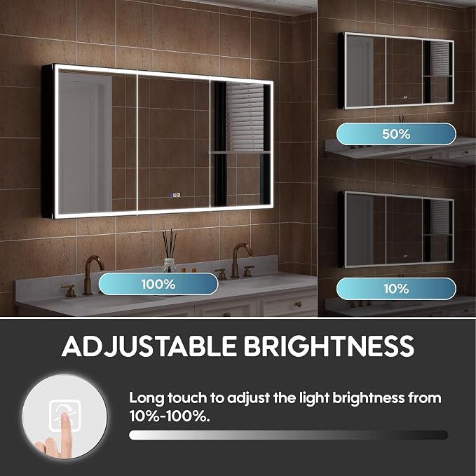 WELLFOR 60" X 30" LED Mirrored Medicine Cabinet, Medicine Cabinets - Image 8