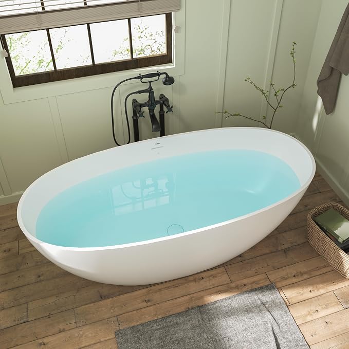 FerdY Goa 67" Resin Stone Freestanding Bathtub, Elegant Oval Freestanding - Image 3
