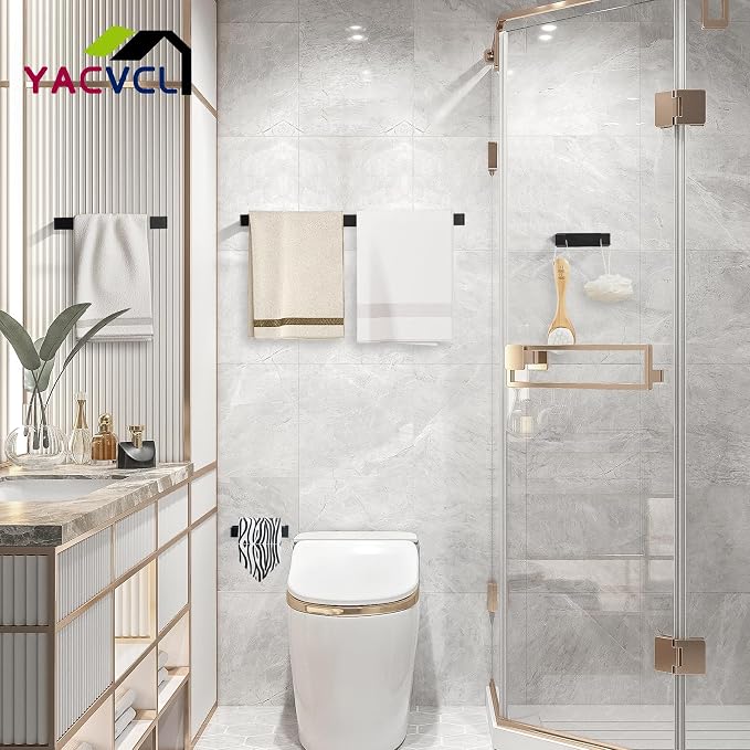 YACVCL 4-Piece Matte Black Bathroom Hardware Accessories Set, Bath Towel Bar - Image 7