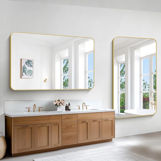 BONEWEI Gold Bathroom Mirror, 60x36 inch Wall Mirror - Image 4