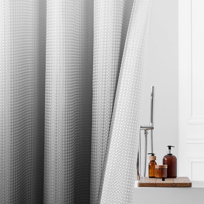 MitoVilla Black Ombre Waffle Small Stall Shower Curtain Liner Set 36 x 74 - Image 5