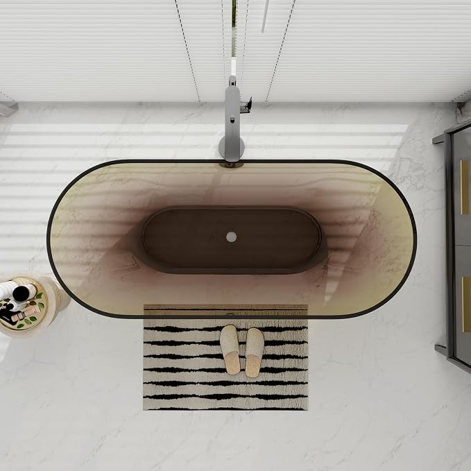 SJ STAR&JANE 69" Solid Surface Freestanding Bathtub Stone Resin Oval Soaking - Image 3