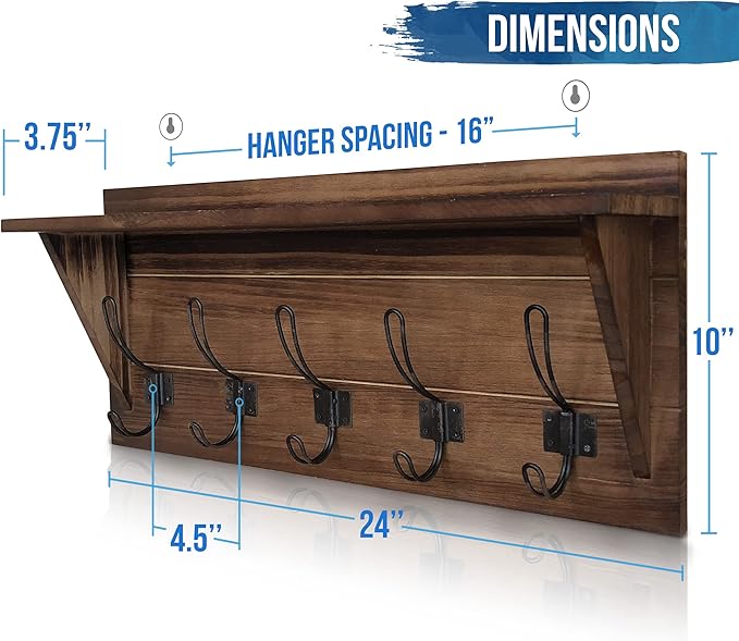 HBCY Creations Rustic Brown Solid Wood Wall Mounted Coat Rack - Image 2