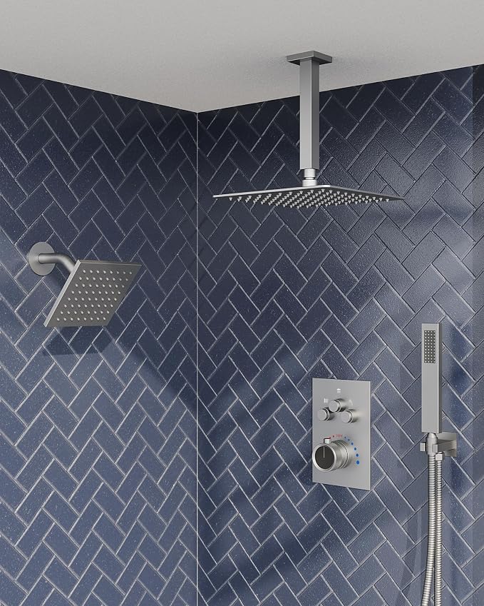 Thermostatic Shower System, Dual Rainfall Shower Heads by GRANDJOY
