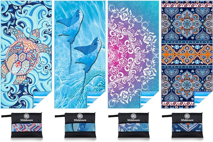 4 Pack Microfiber Lightweight Beach Towel Sand Free Quick Dry Absorbent Thin by WIDDONEN
