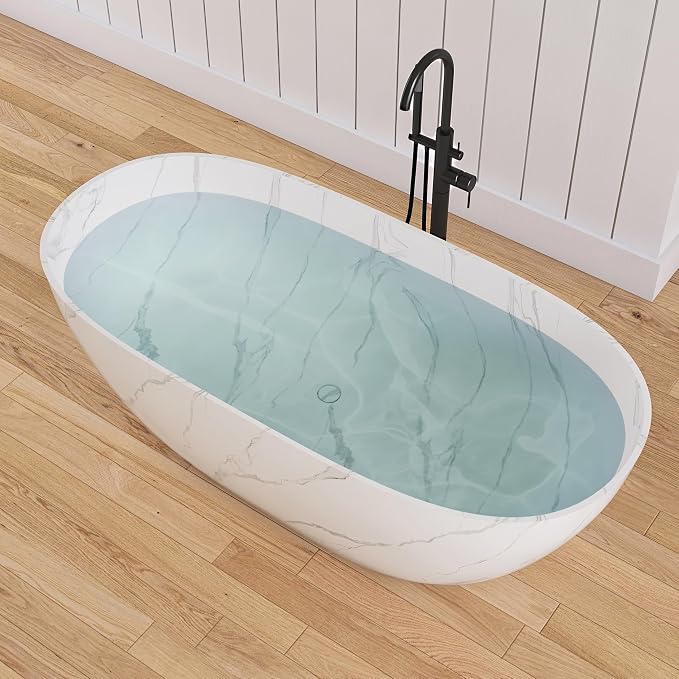 63 '' Stone Resin Freestanding Bathtub, Elegant Oval Shape Soaking Tub - Image 6